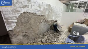 Bơm keo chống thấm tường tầng hầm nhà chú Khanh Thảo Điền